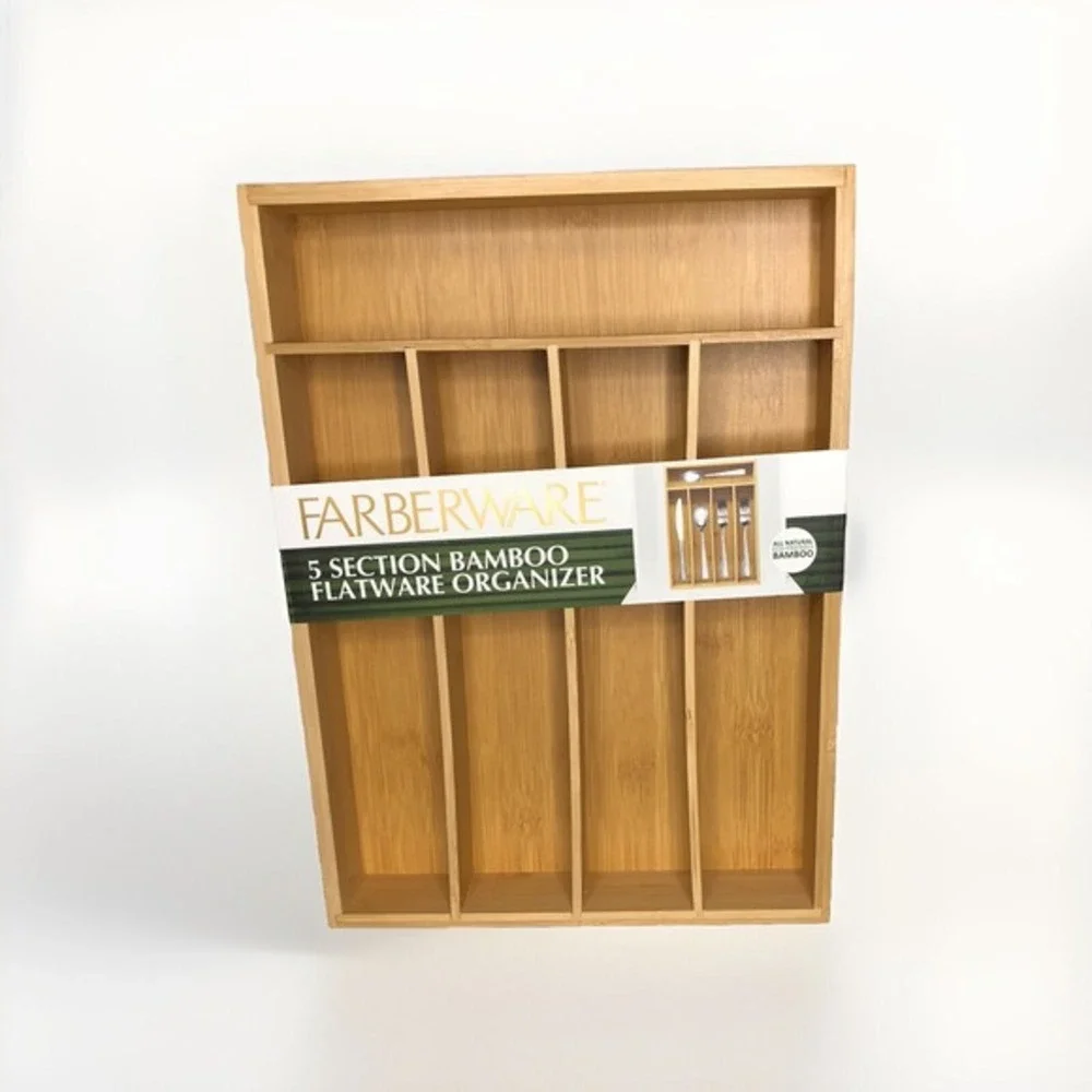 Farberware 5‎ Section Bamboo Flatware Drawer Organizer Tray 14